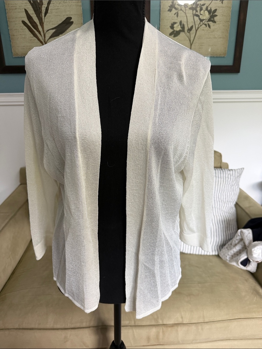 Roz & Ali Open-Front Lightweight Shrug in Cream